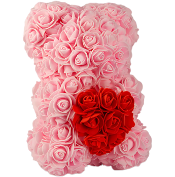 Rosenbär Rosa - mit Herz inkl. Geschenkbox & Schleife (Selbstaufbau) 25cm